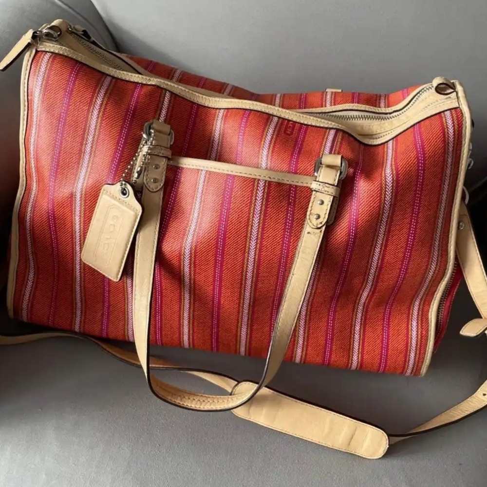 Coach Striped Red and Tan Tote or Diaper Bag